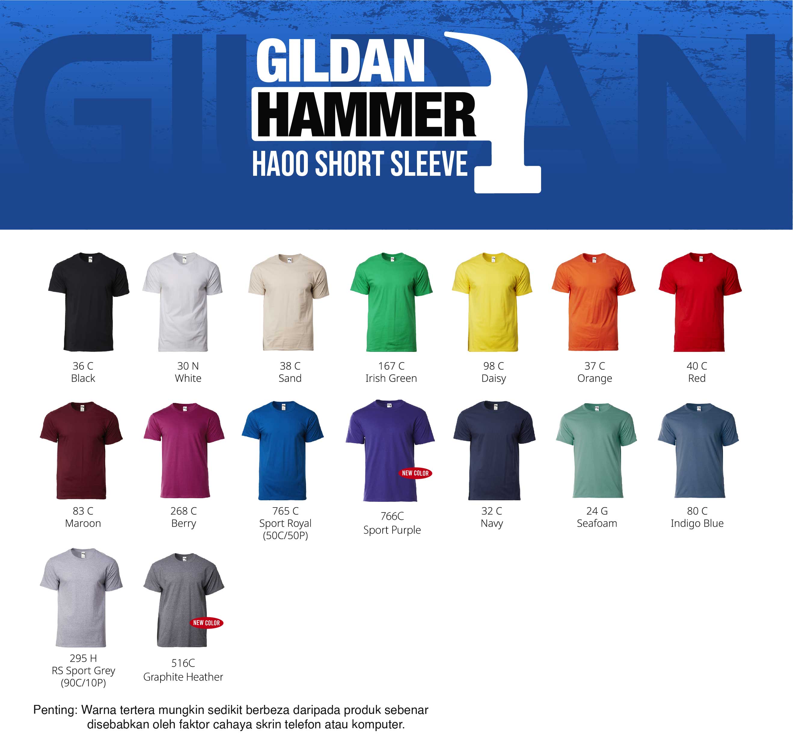 warna baju Gildan hammer
